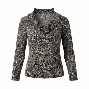 EUC Susan Lawrence Black/White/Brown Paisley Women's Top Size 3XL (KB1)